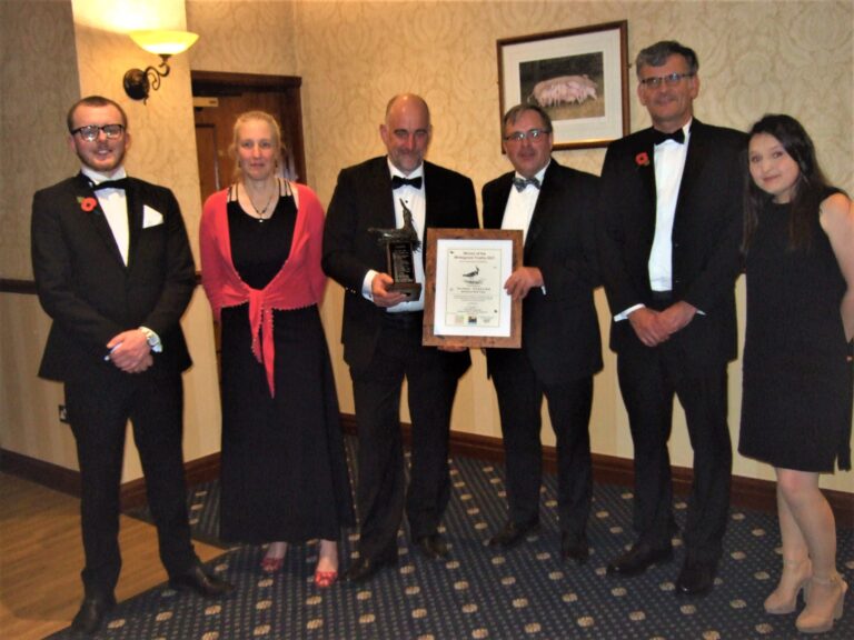 2021 Whitegrove Trophy Winner Tim Parton (centre left) at the Staffordshire & Birmingham Agricultural Society Annual Dinner